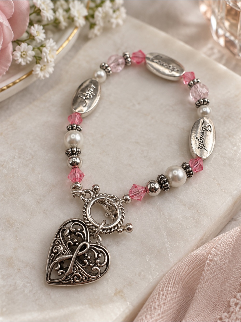 Silver-Tone Beaded Charm Bracelet (LR222/3 po)